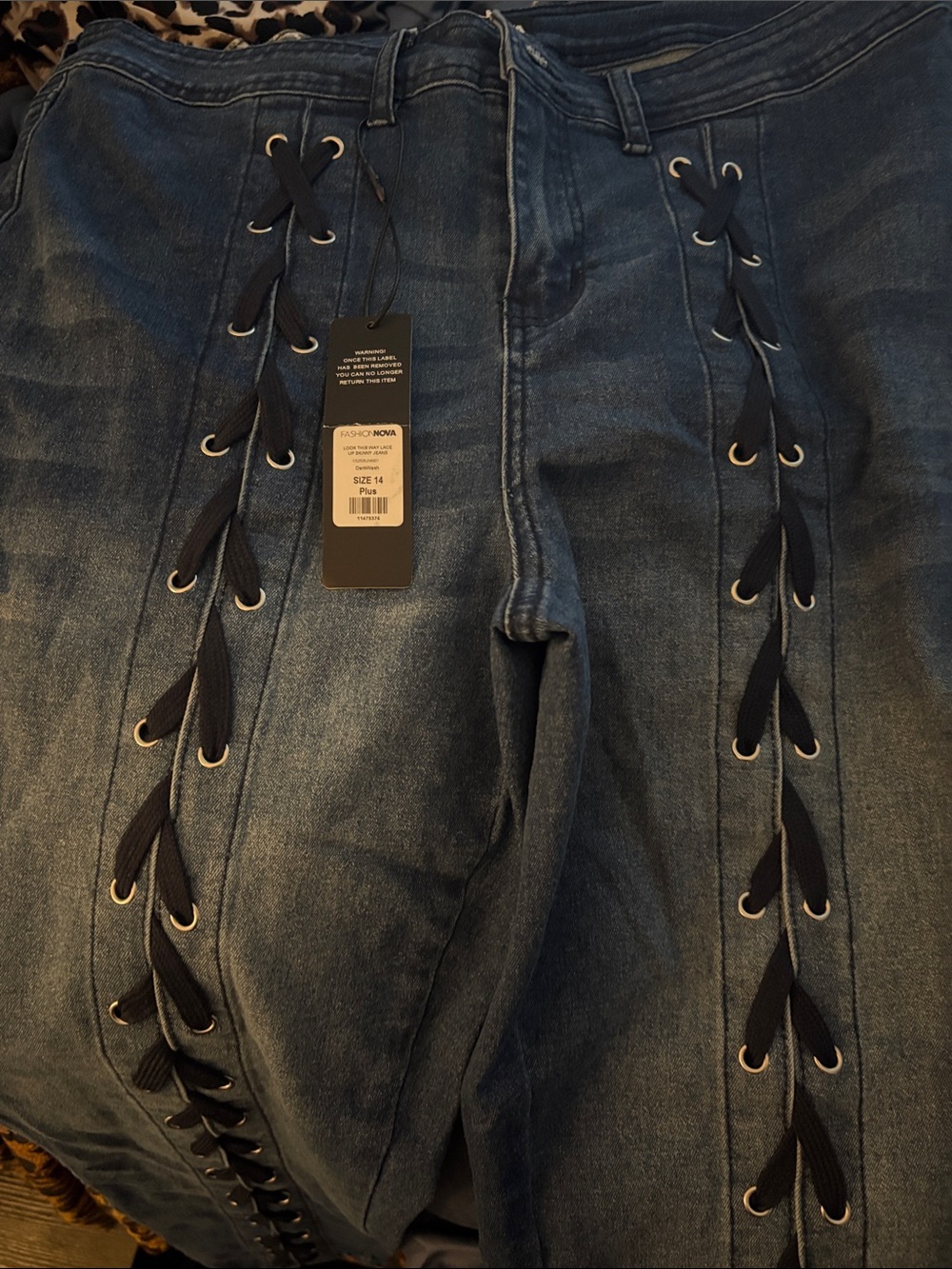 Fashion Nova Dark Blue Lace-Up Skinny Jeans